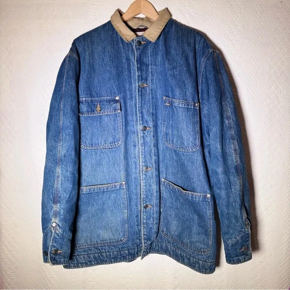 VINTAGE Polo Ralph Lauren authentic Denim Chore Flannel Lined jacket coat L USA! - Picture 9 of 16